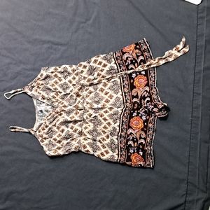 Like- New Women's Xhilaration Cream and Orange Romper with Pockets size M